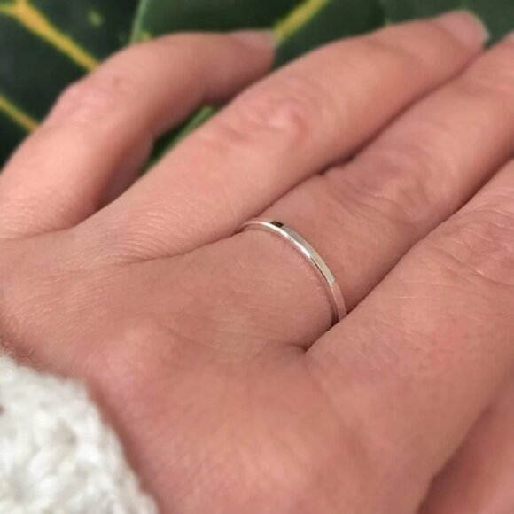 925 Sterling Silver Square Ring Handmade - Size 8 - Picture 2 of 4